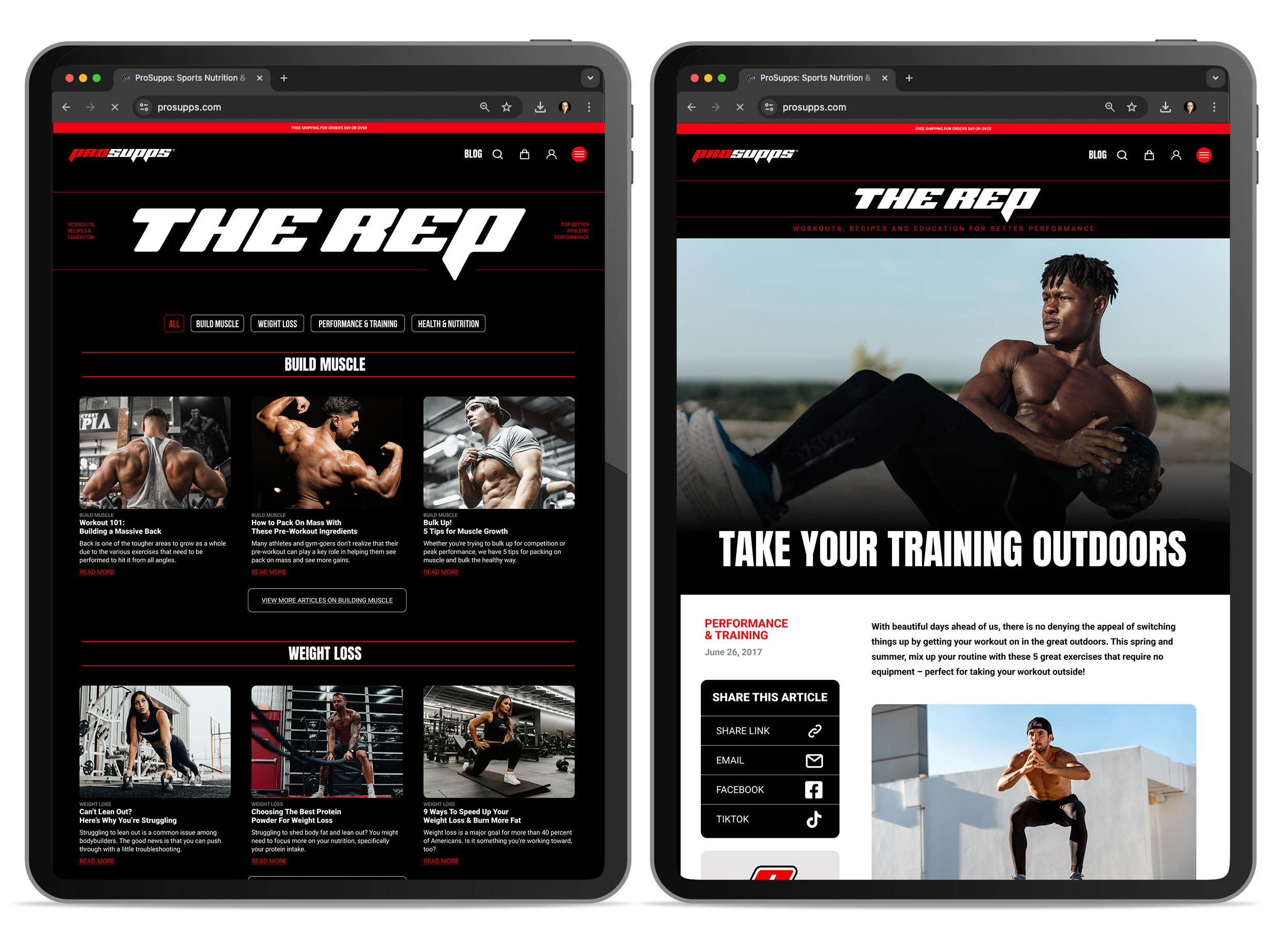 prosupps desktop blog design